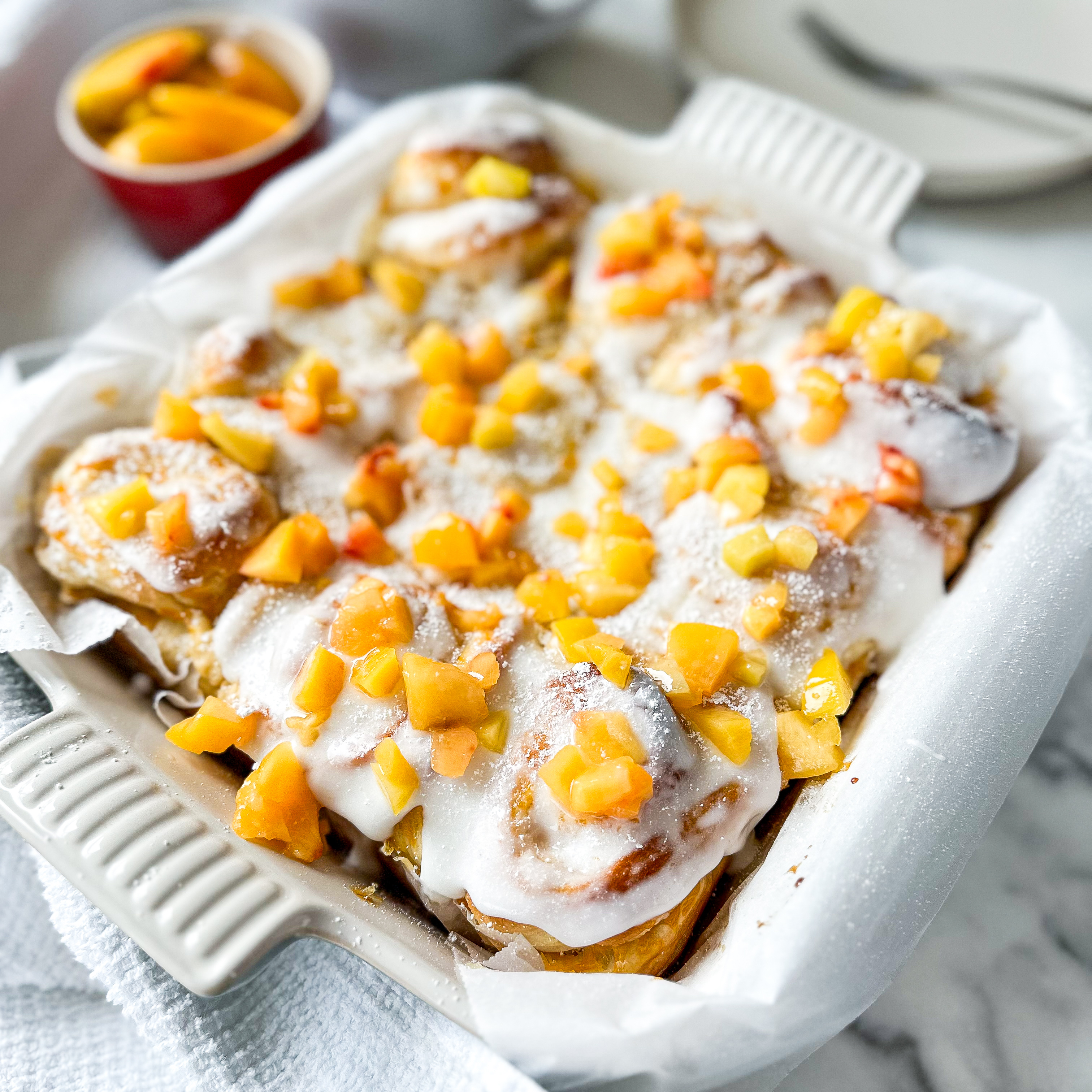 Peach & Brown Sugar Cinnamon Rolls