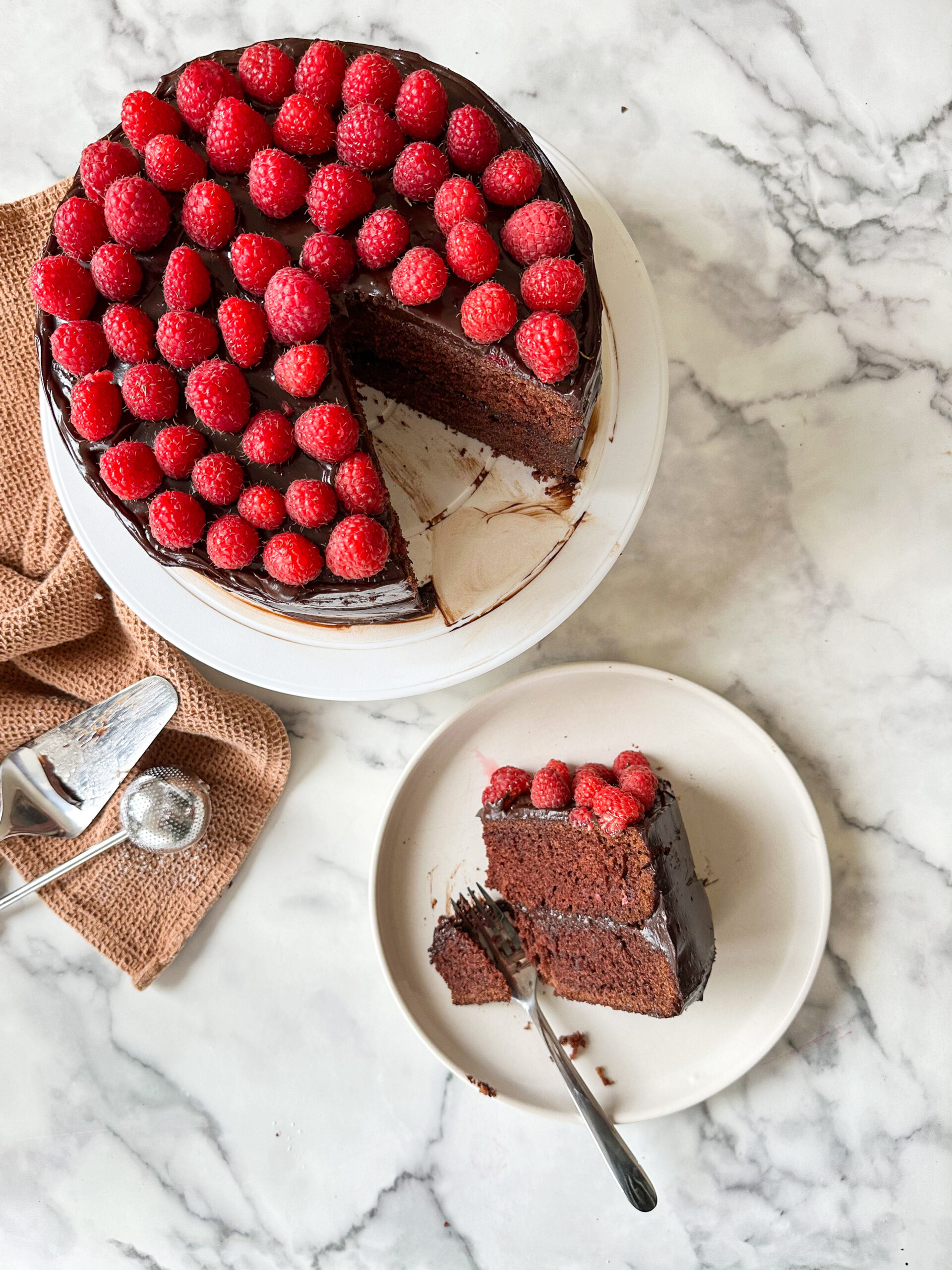 Chocolate Ganache Cake with Raspberries