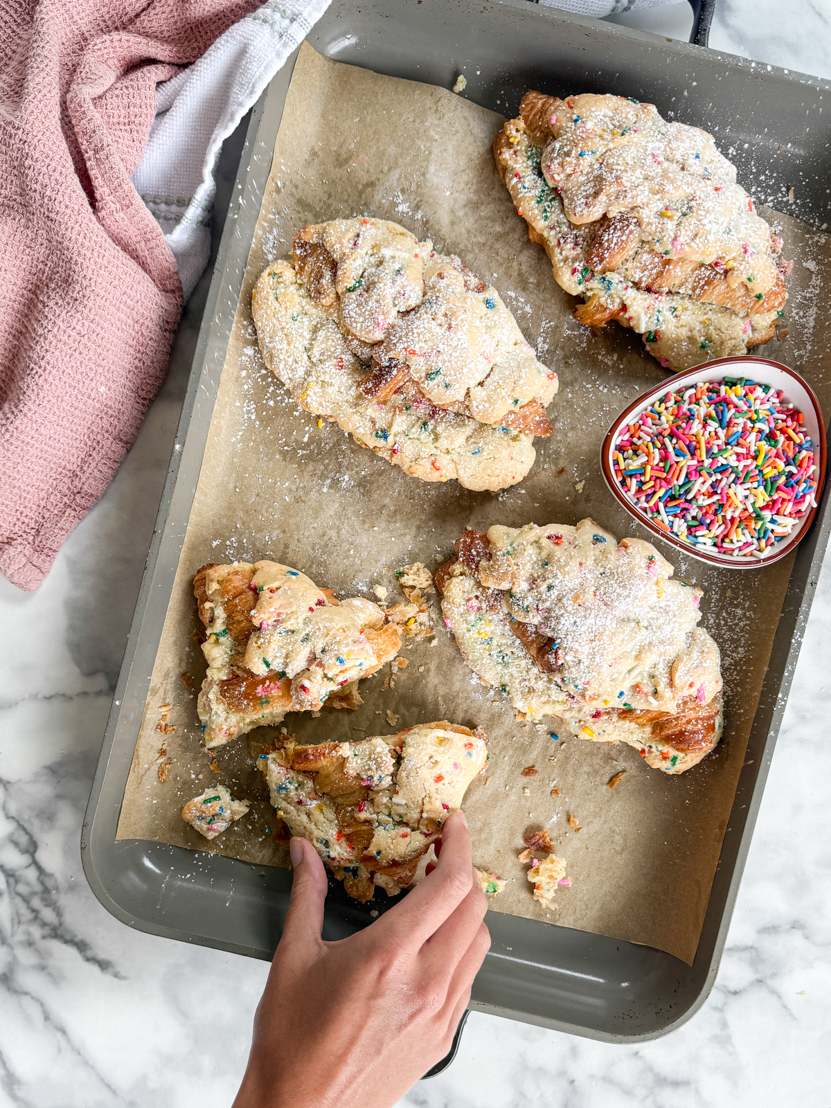 Overhead shot of cookie croissants