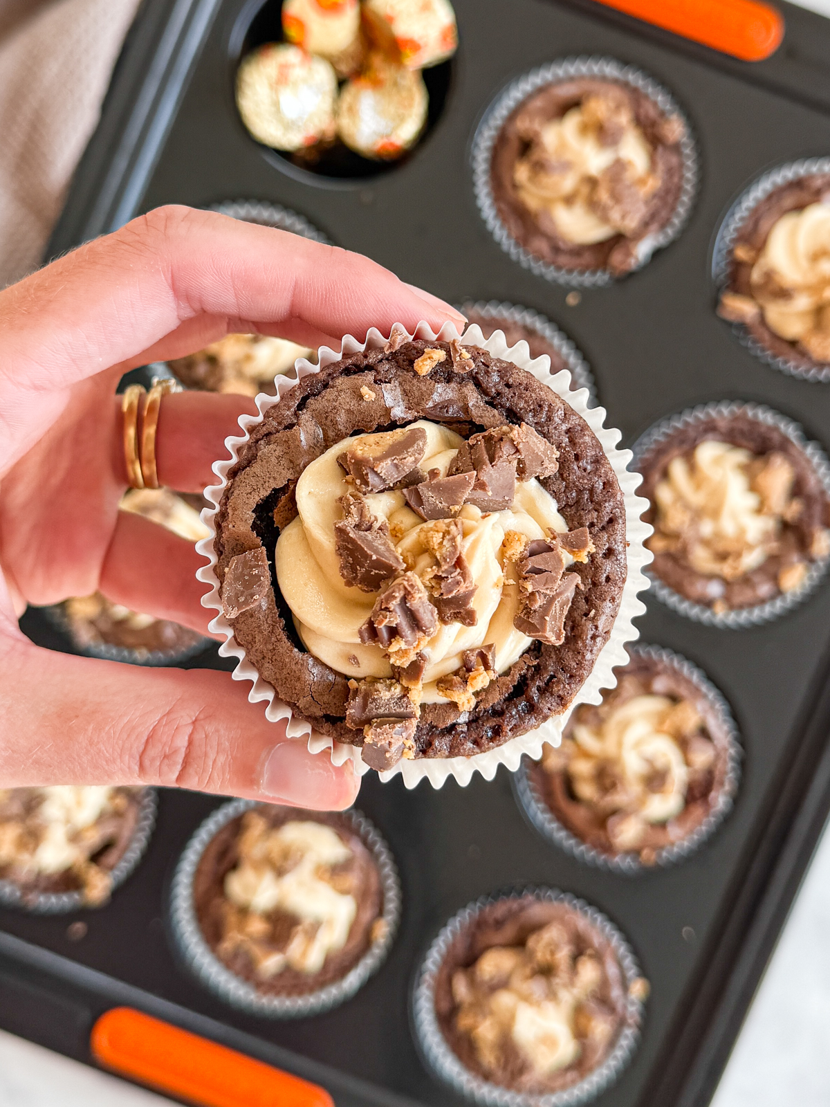 Peanut Butter Frosted Brownie Cups
