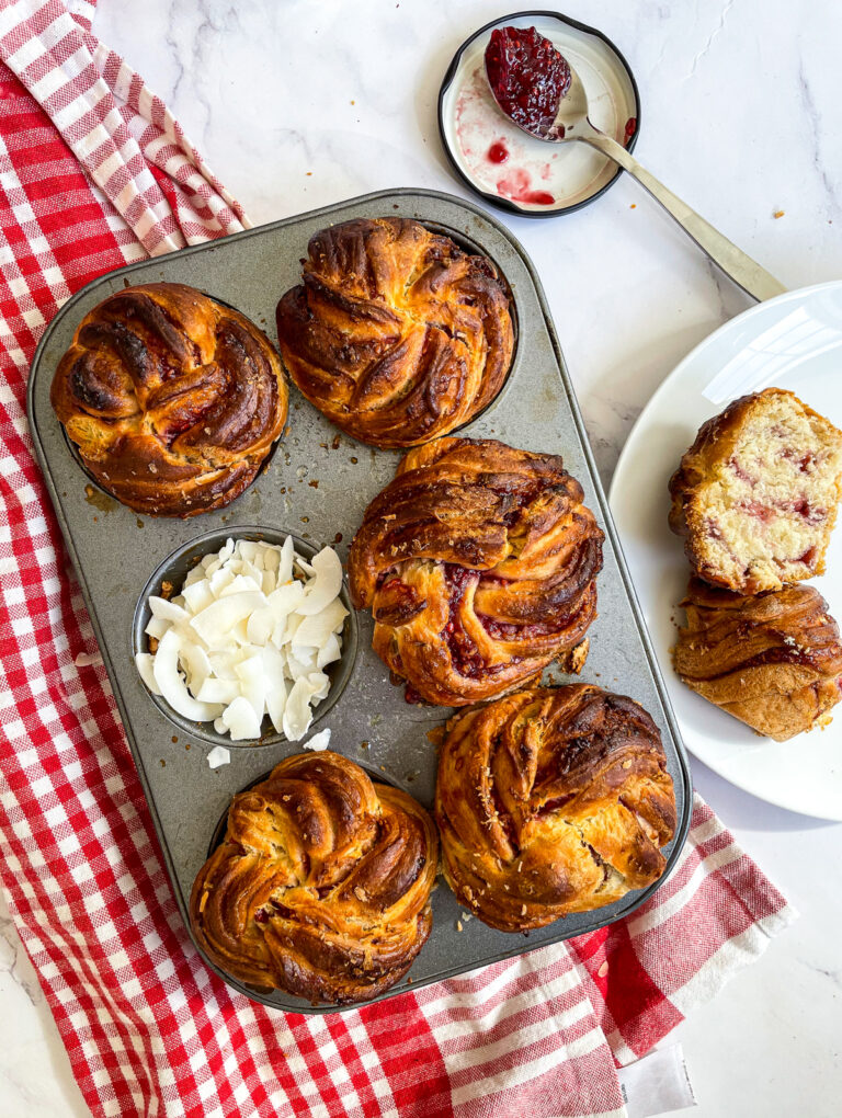 Raspberry and Coconut Babka Buns
