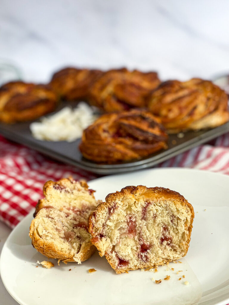 Raspberry and Coconut Babka Buns