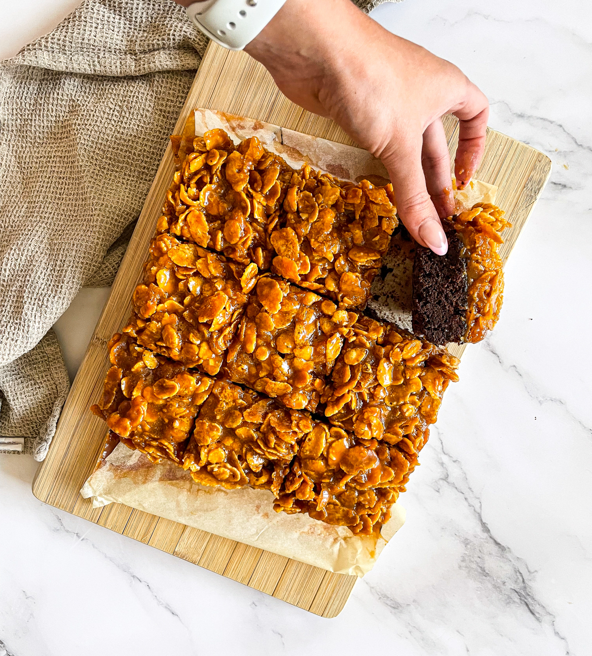 Caramel Cornflake Topped Brownies