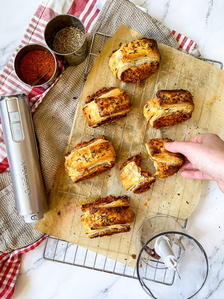 Moroccan Spiced Red Pepper & Lentil Sausage Rolls (Vegan)