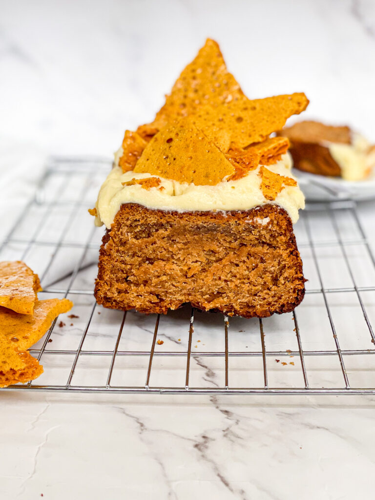 Sticky Honey Loaf Cake with Vanilla and Orange Buttercream and Honeycomb