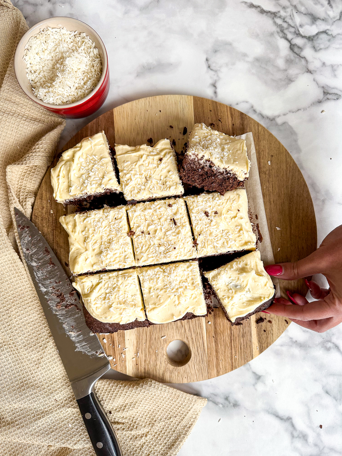 Coconut Brownies with Malibu Frosting