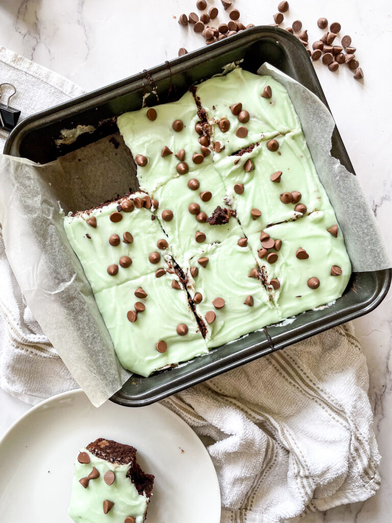 Peppermint and Chocolate Chip Frosted Brownies
