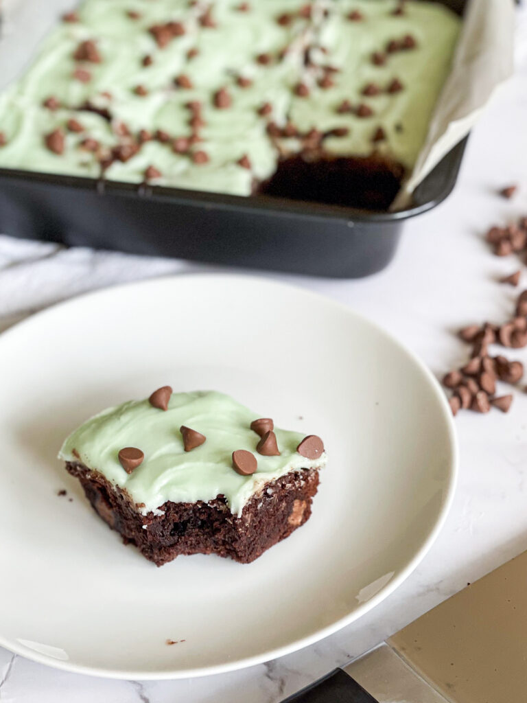 Peppermint and Chocolate Chip Frosted Brownies