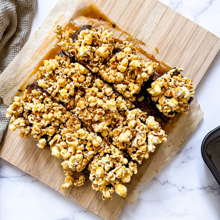 The Best Gooey Caramel Popcorn Brownies