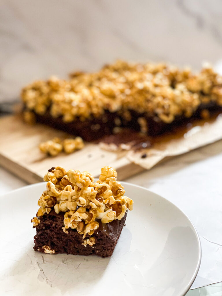 The Best Gooey Caramel Popcorn Brownies