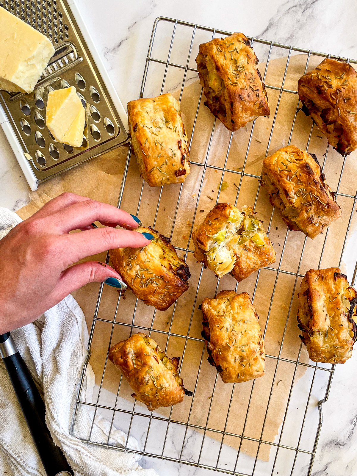 Leek, Potato and Cheddar Puff Pastry Rolls