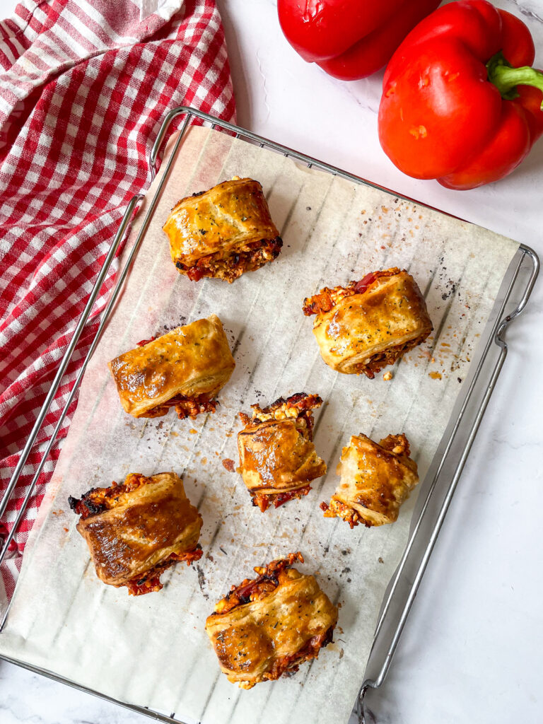 Vegetarian Red Pepper and Feta Sausage Rolls