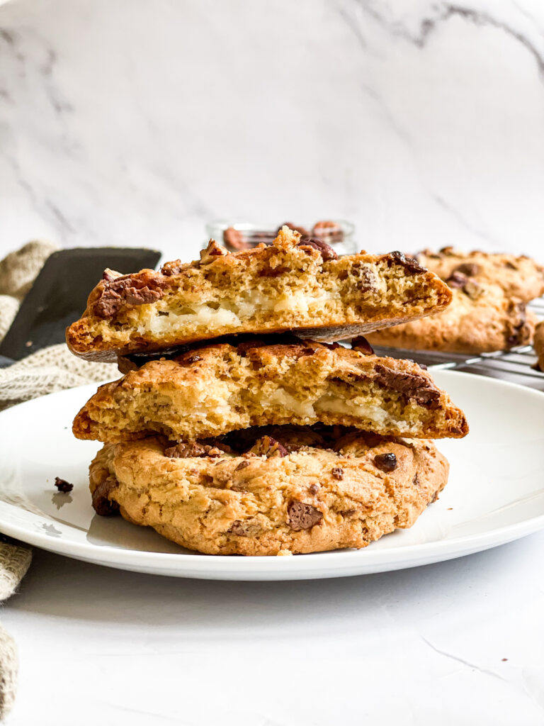 Cheesecake Stuffed Cookies with Milk Chocolate and Pecans