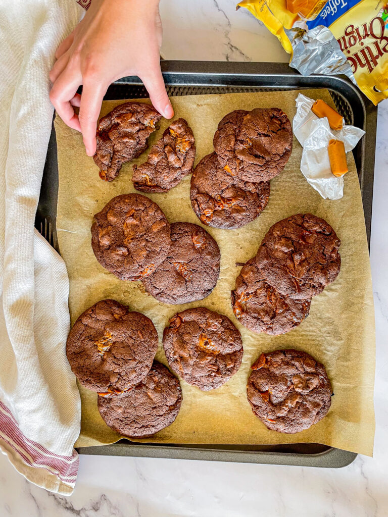 Triple Chocolate Toffee Cookies (No Chill)