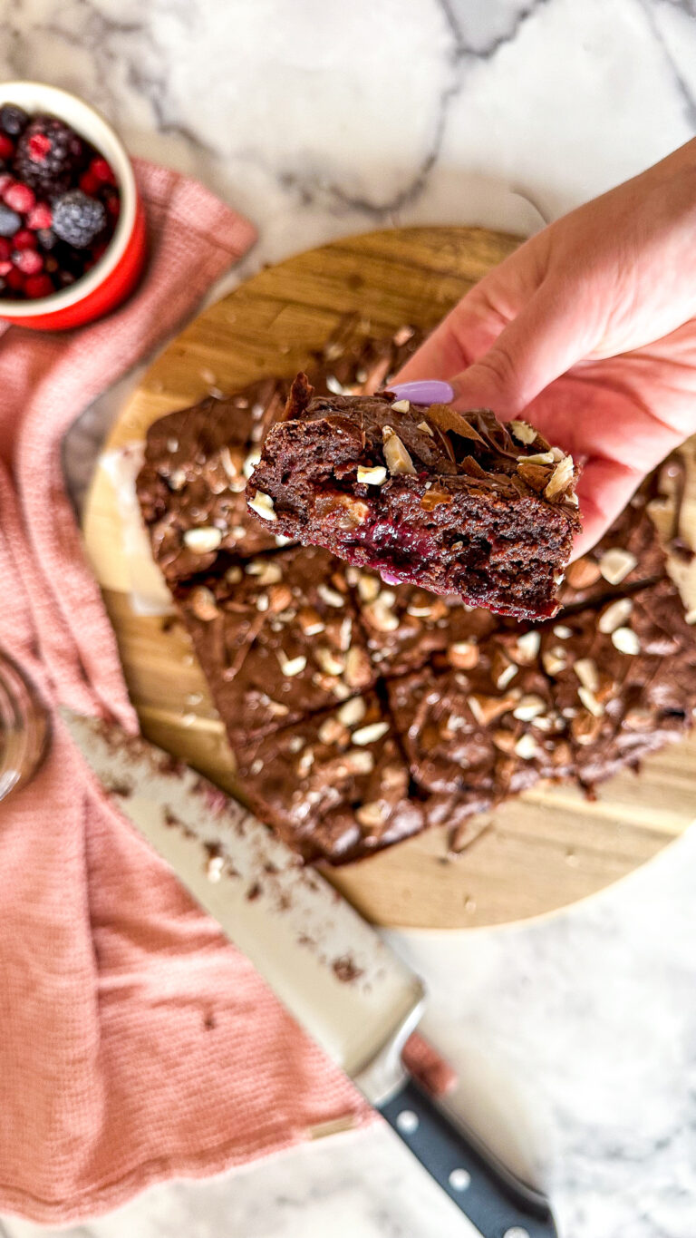 Bakewell Inspired Brownies (with Berries and Almonds)