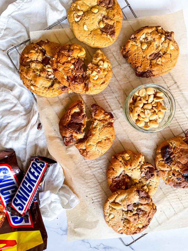 Super Easy Snickers Stuffed Cookies