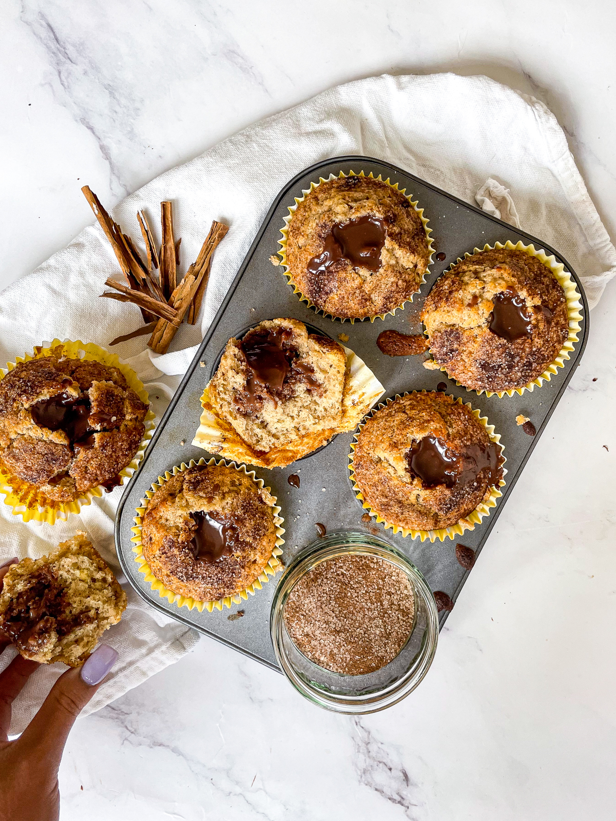 Chocolate Ganache Filled Churro Muffins