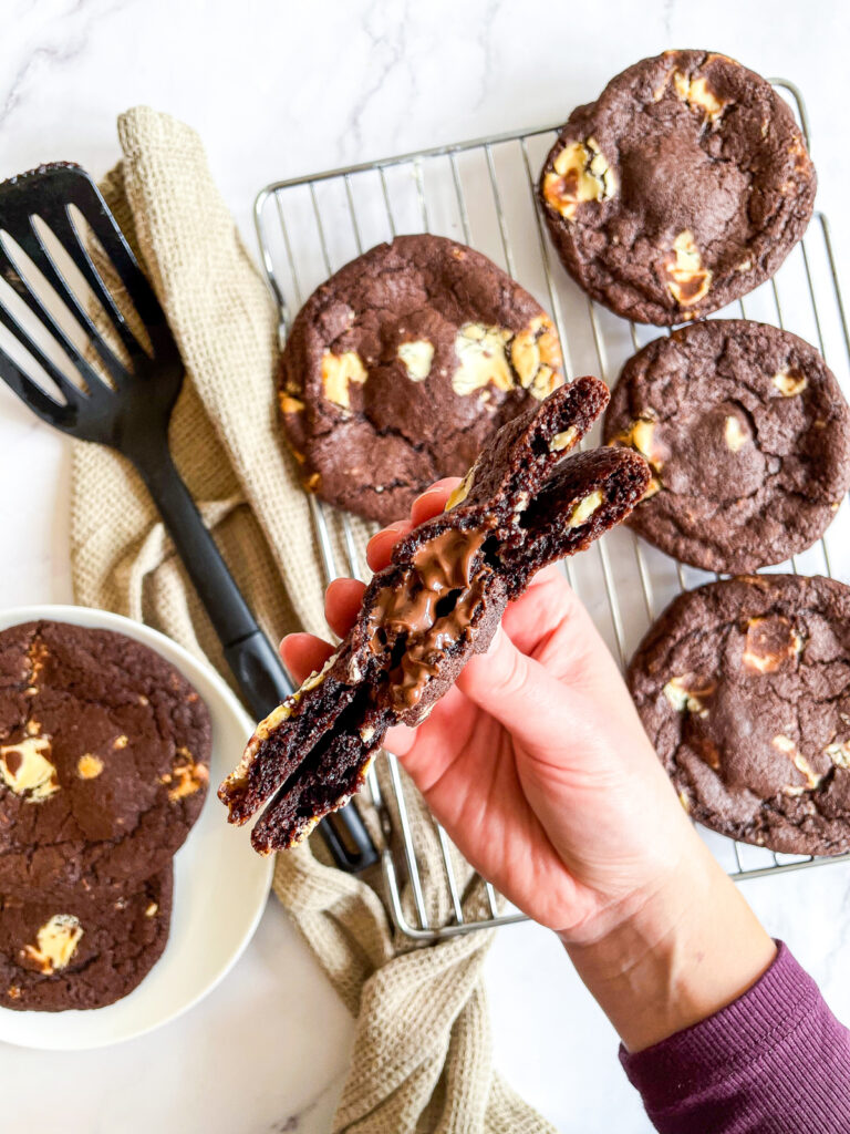 Nutella Stuffed Triple Chocolate Cookies