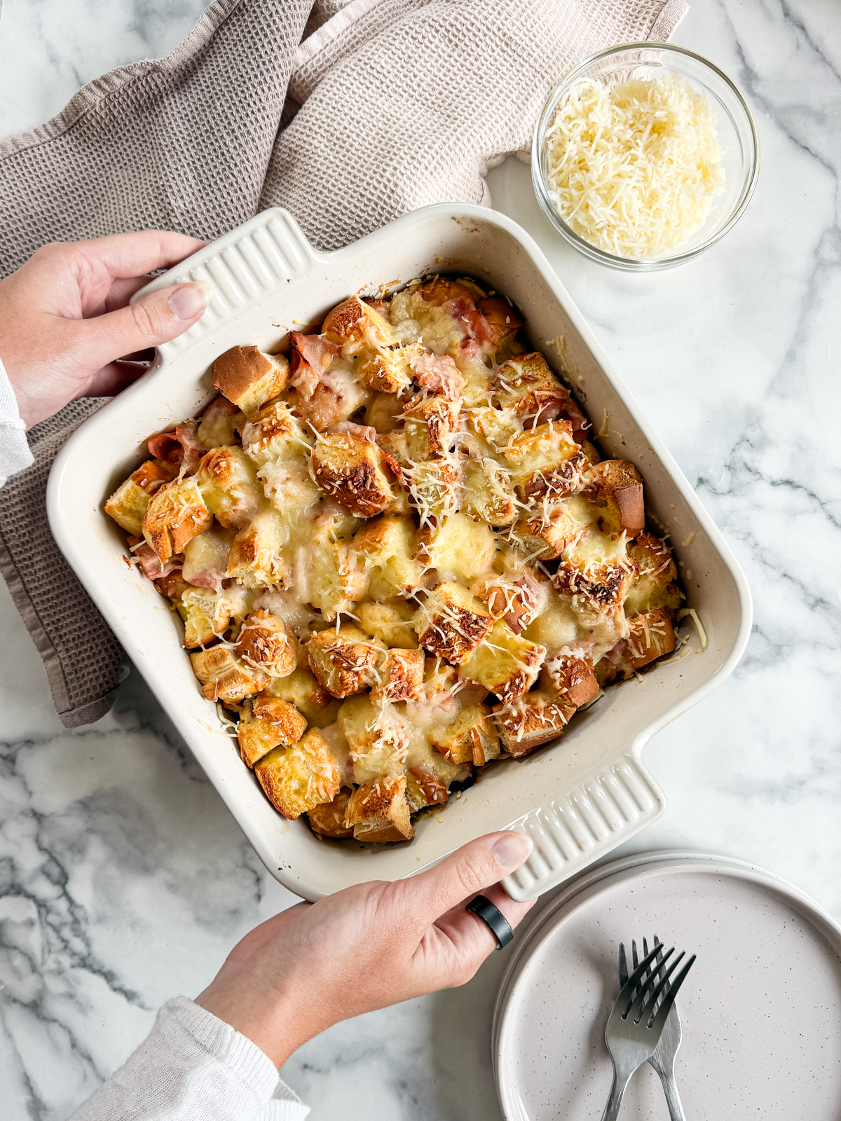 Savory Ham & Cheese Bake (Use up Leftover Bread)